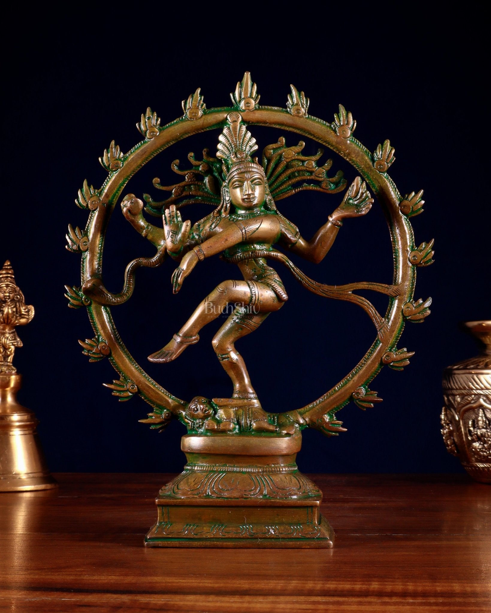 Vintage Brass Nataraja Sculpture – 9.2” Chola Bronze Tone - Budhshiv.com