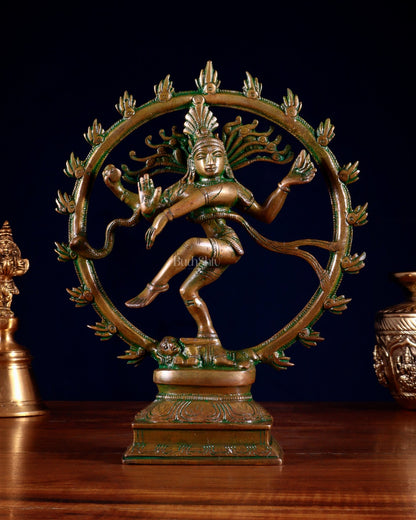 Vintage Brass Nataraja Sculpture – 9.2” Chola Bronze Tone - Budhshiv.com