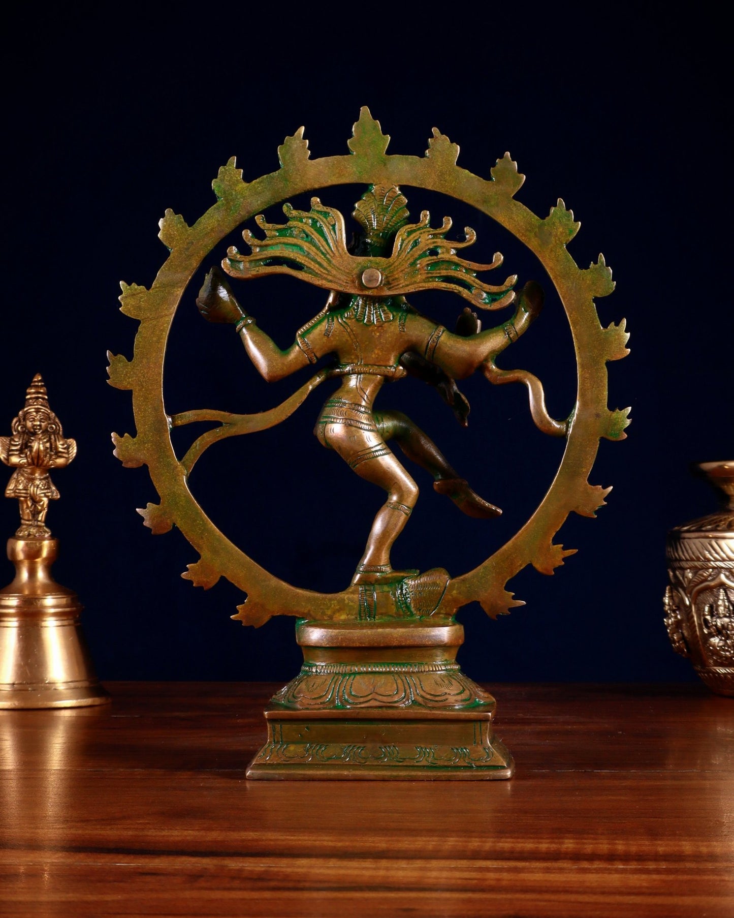 Vintage Brass Nataraja Sculpture – 9.2” Chola Bronze Tone - Budhshiv.com