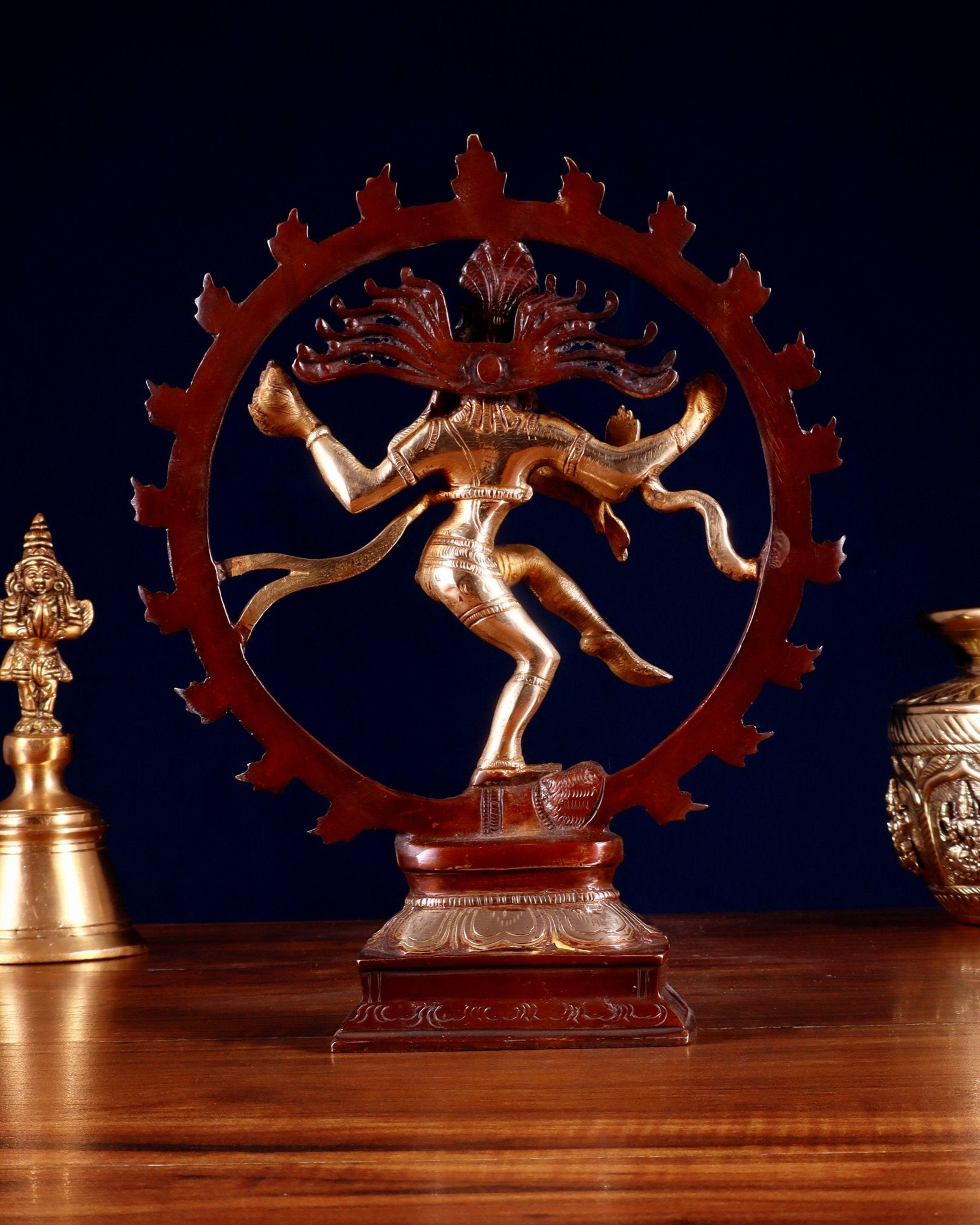 Vintage Brass Nataraja Sculpture – 9.2” double chola tone - Budhshiv.com
