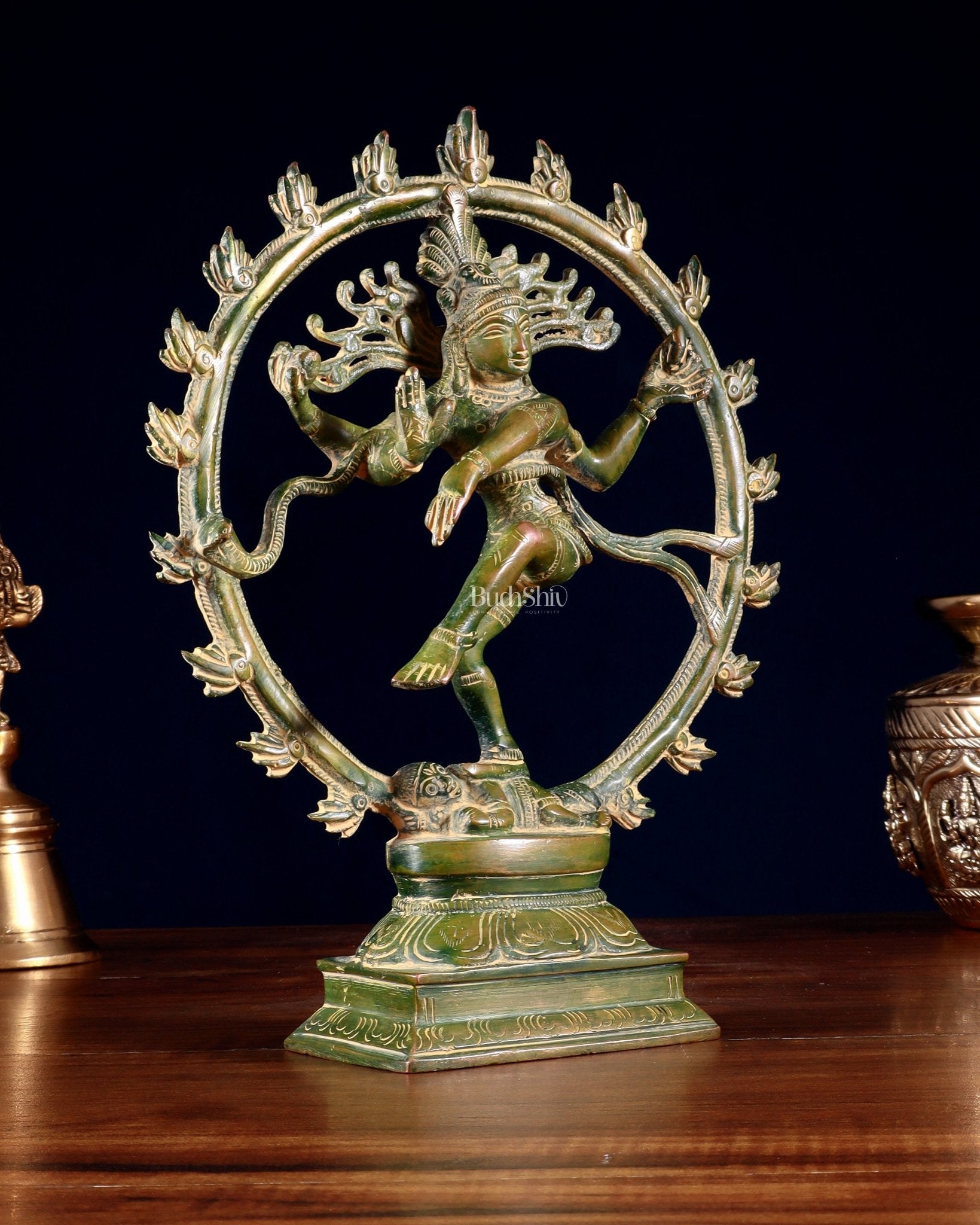 Vintage Brass Nataraja Sculpture – 9.2” Green chola - Budhshiv.com
