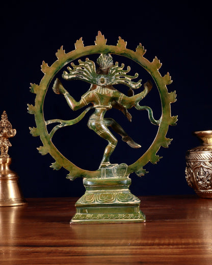 Vintage Brass Nataraja Sculpture – 9.2” Green chola - Budhshiv.com