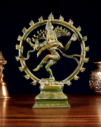 Vintage Brass Nataraja Sculpture – 9.2” Green chola - Budhshiv.com