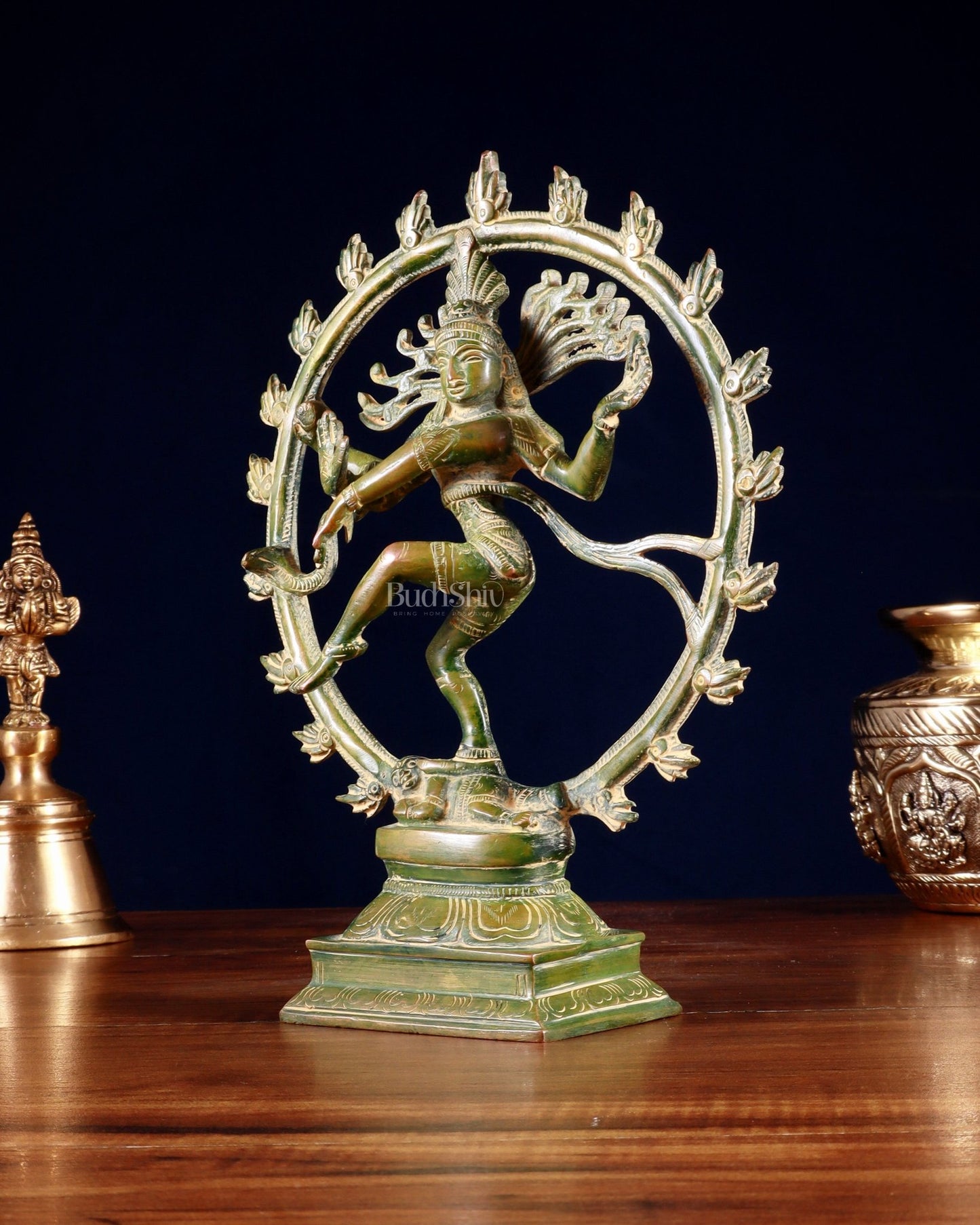 Vintage Brass Nataraja Sculpture – 9.2” Green chola - Budhshiv.com