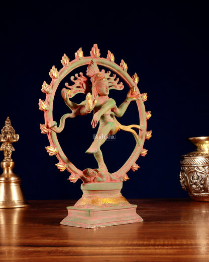 Vintage Brass Nataraja Sculpture – 9.2” Green Sand Patina - Budhshiv.com