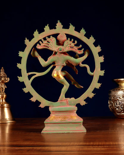 Vintage Brass Nataraja Sculpture – 9.2” Green Sand Patina - Budhshiv.com