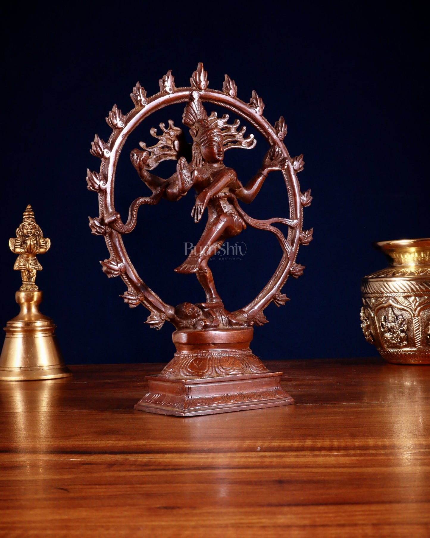 Vintage Brass Nataraja Sculpture – 9.2” Monochrome Dark Chocolate Finish - Budhshiv.com