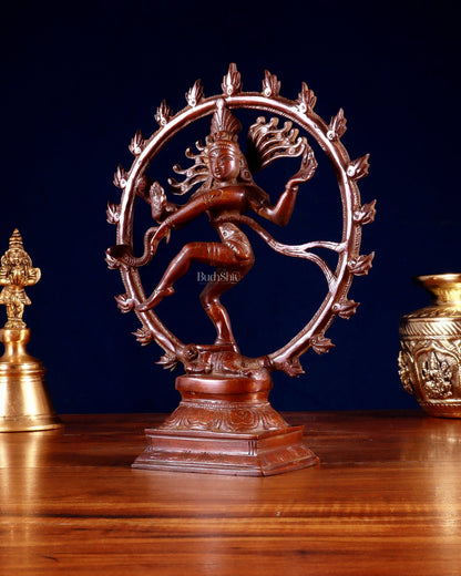 Vintage Brass Nataraja Sculpture – 9.2” Monochrome Dark Chocolate Finish - Budhshiv.com