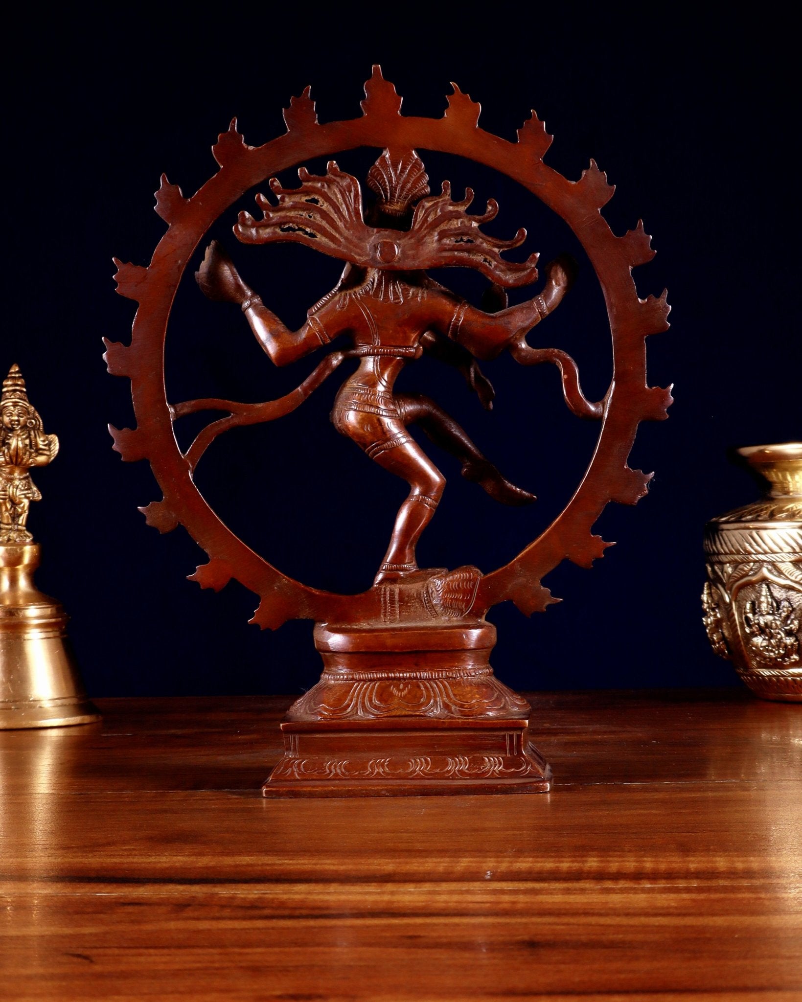 Vintage Brass Nataraja Sculpture – 9.2” Monochrome Dark Chocolate Finish - Budhshiv.com