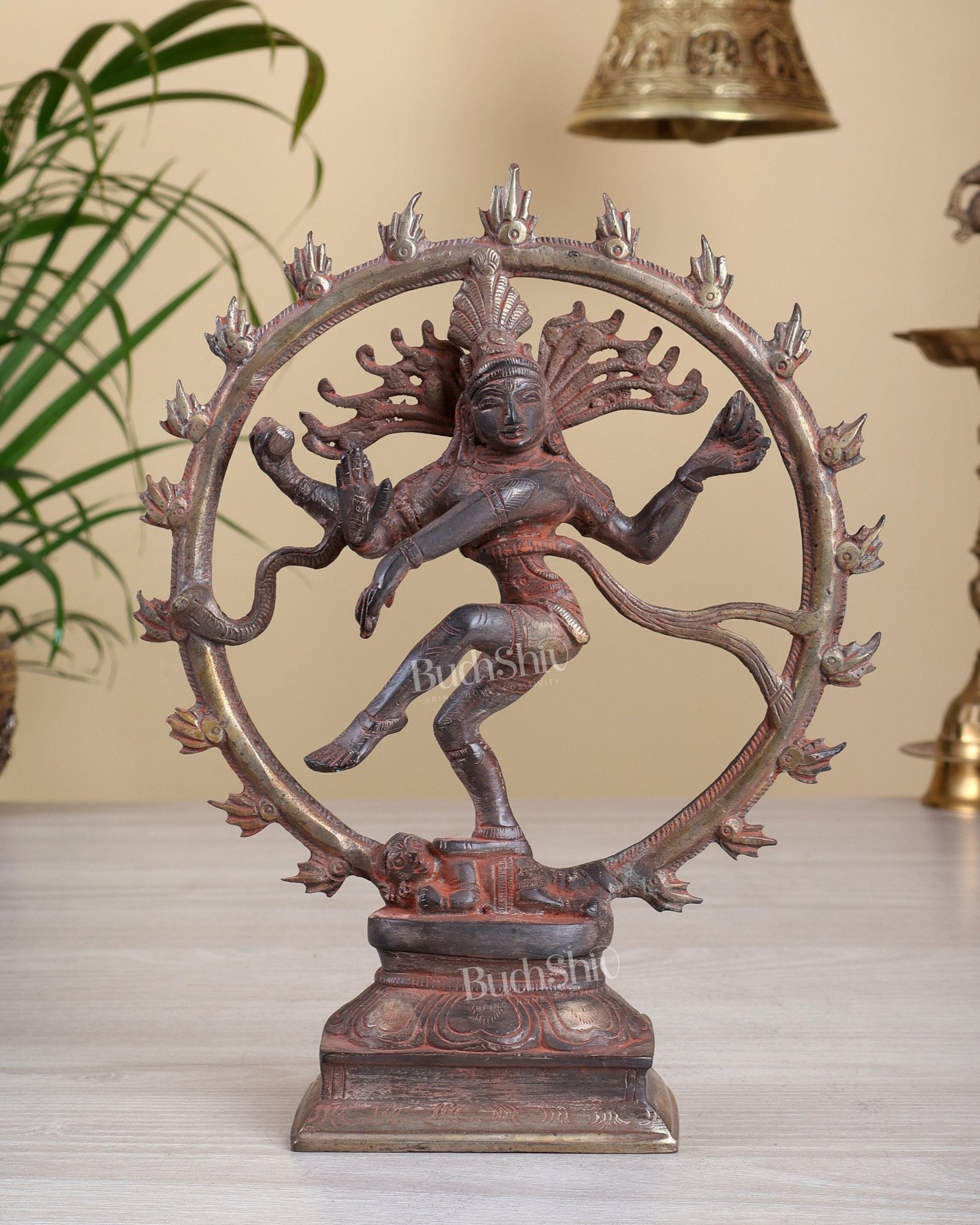 Vintage Brass Nataraja Sculpture – 9.2” red Sand Patina - Budhshiv.com