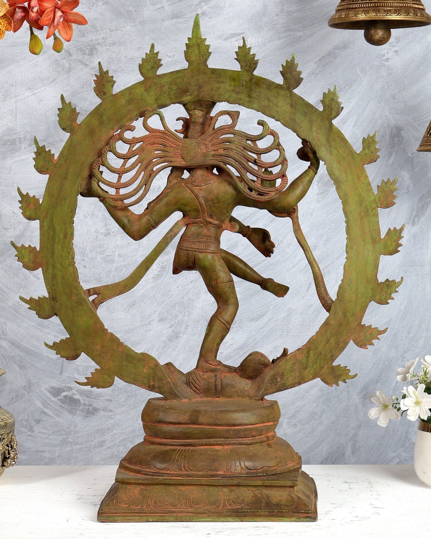 Vintage Brass Nataraja Statue 24 inch Green patina and and sand finish - Budhshiv.com
