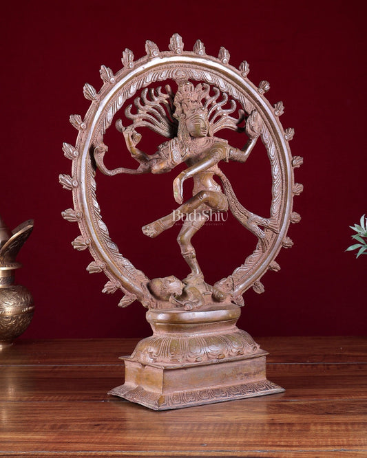 Vintage Brass Nataraja Statue – Patina Tone 14 inch - Budhshiv.com