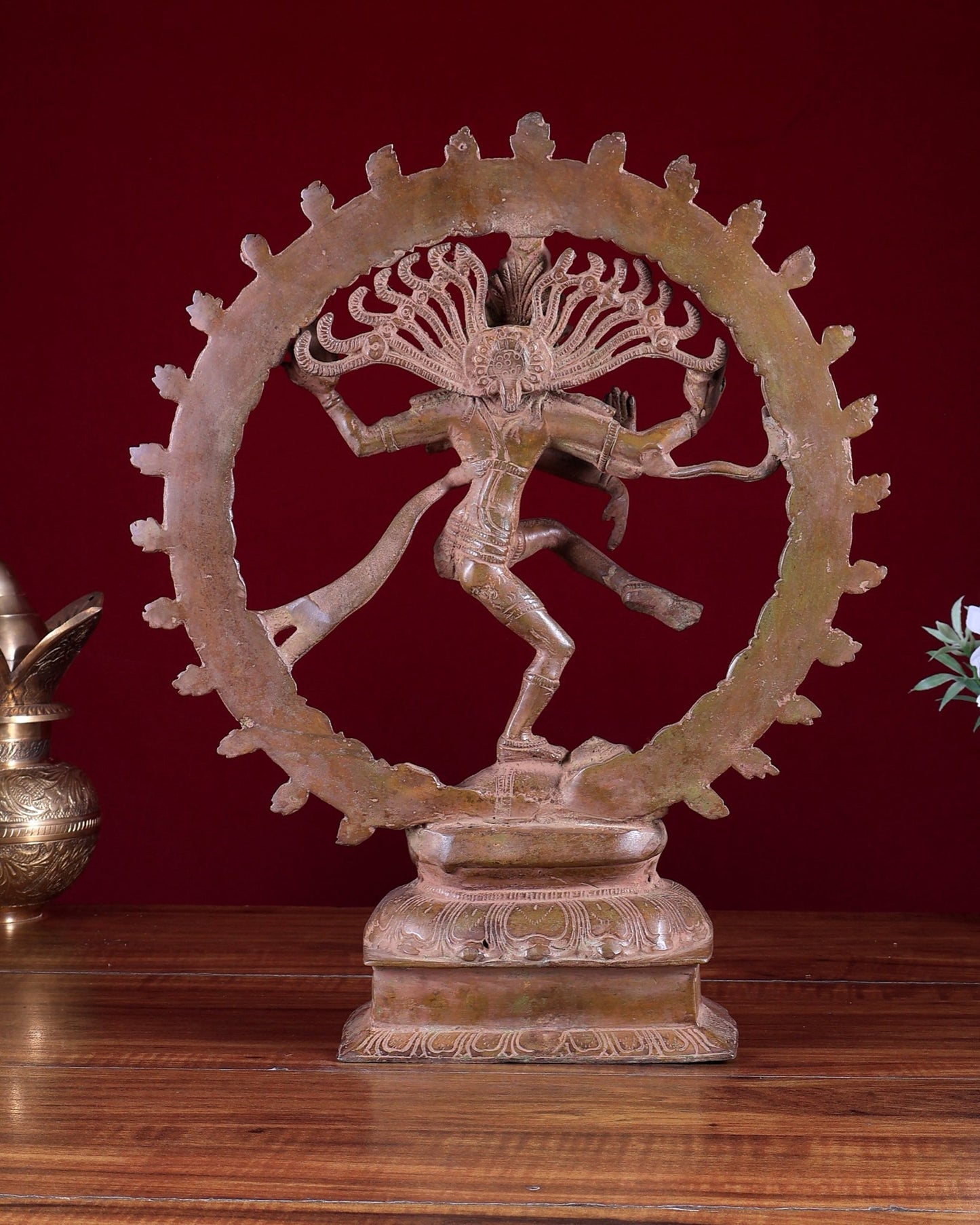 Vintage Brass Nataraja Statue – Patina Tone 14 inch - Budhshiv.com