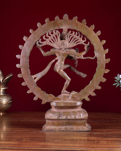 Vintage Brass Nataraja Statue – Patina Tone 14 inch - Budhshiv.com