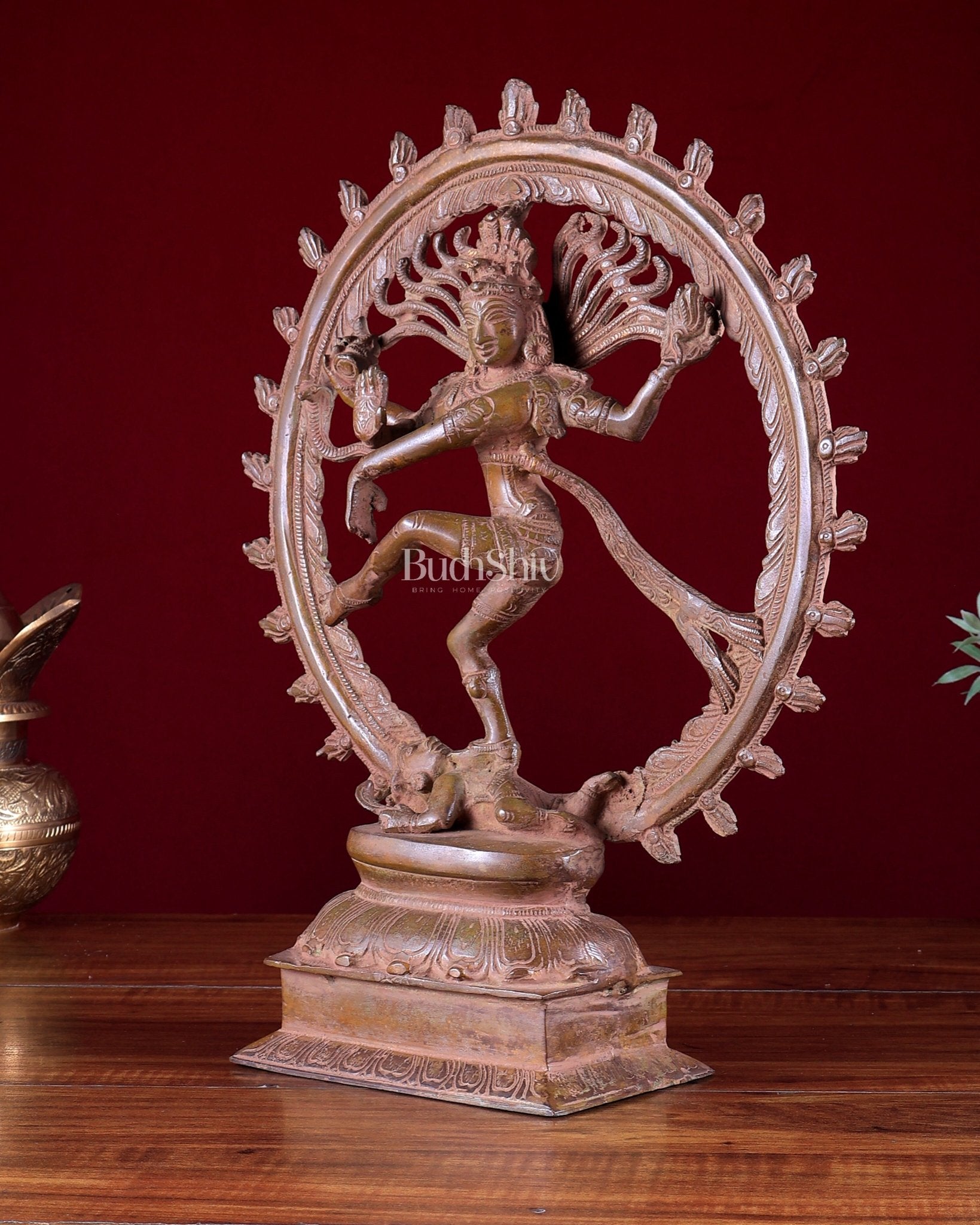 Vintage Brass Nataraja Statue – Patina Tone 14 inch - Budhshiv.com