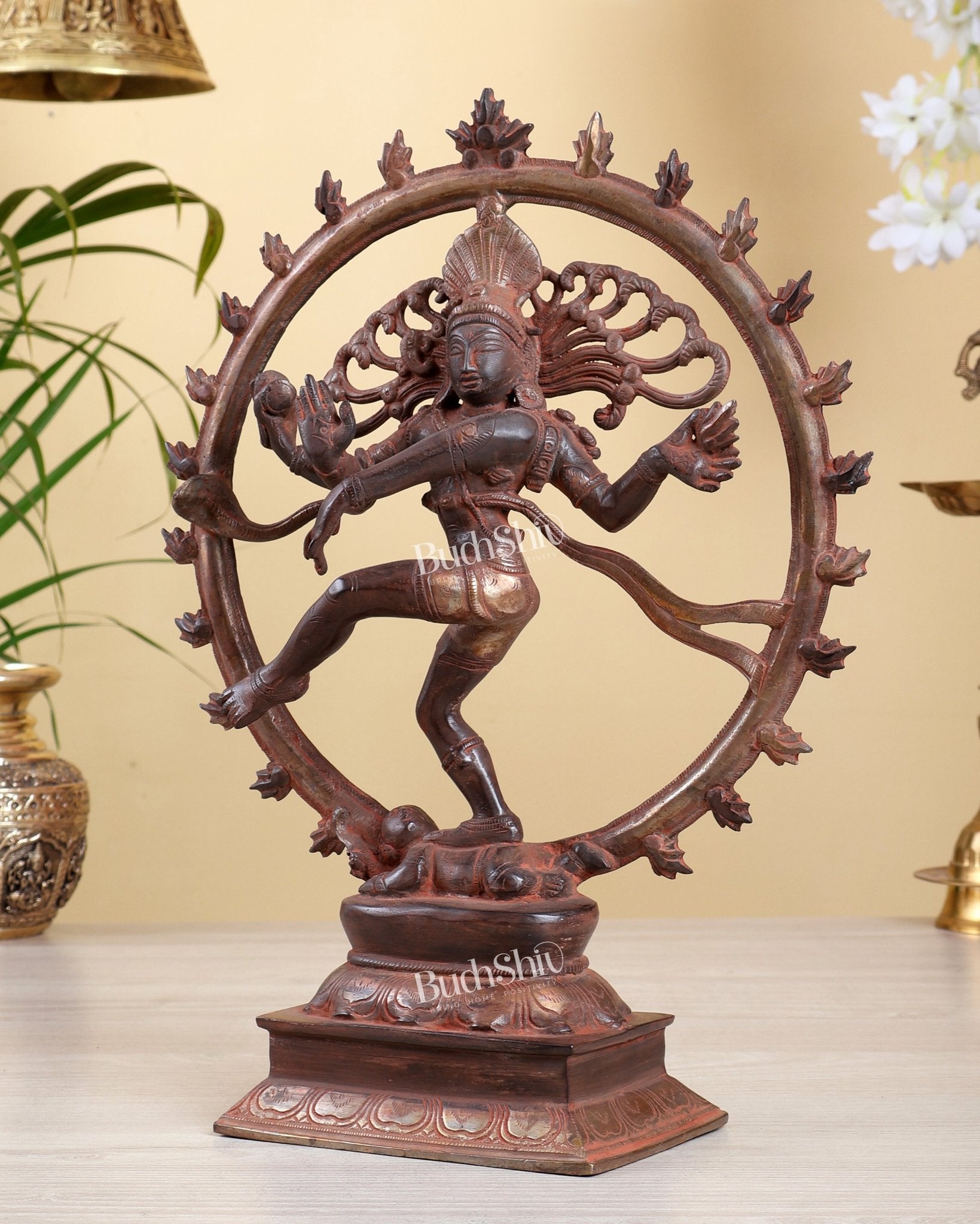 Vintage Brass Nataraja Statue vintage red Finish 13 inch - Budhshiv.com