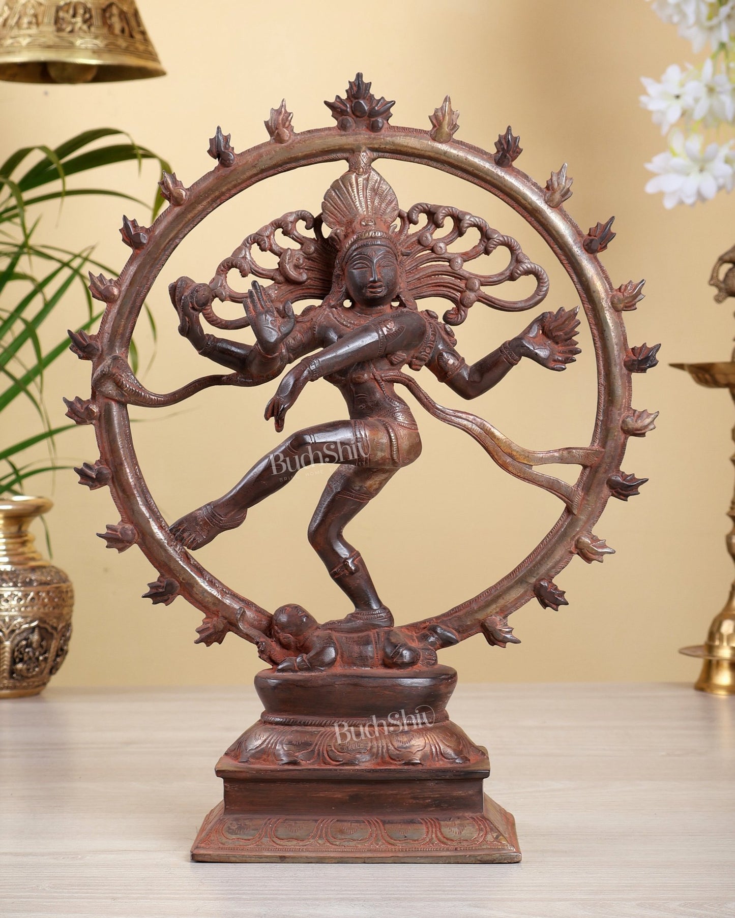 Vintage Brass Nataraja Statue vintage red Finish 13 inch - Budhshiv.com
