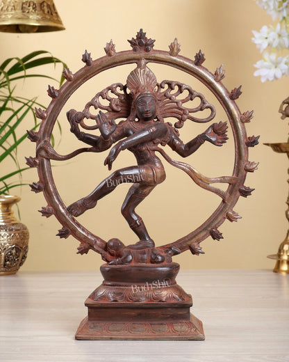 Vintage Brass Nataraja Statue vintage red Finish 13 inch - Budhshiv.com