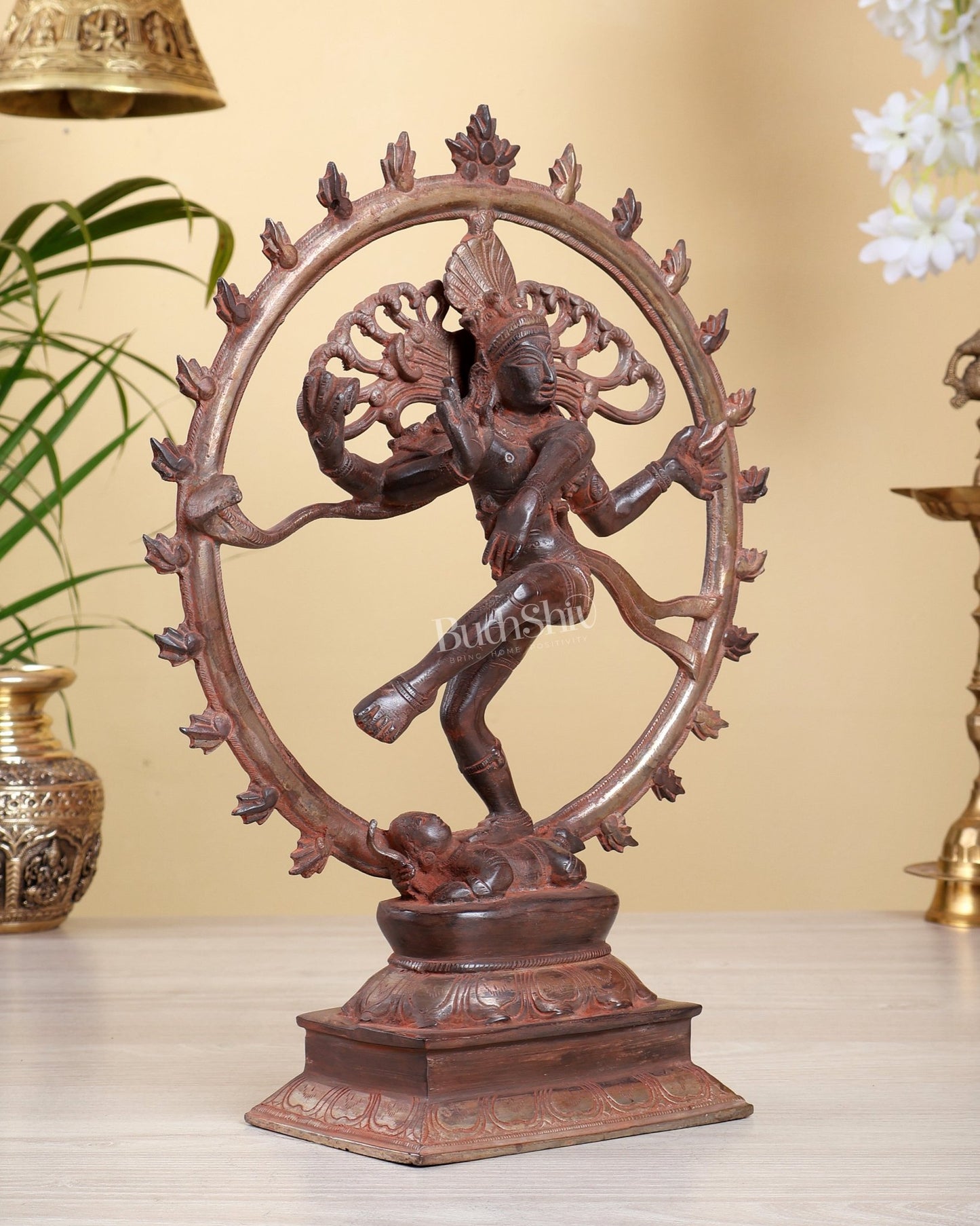 Vintage Brass Nataraja Statue vintage red Finish 13 inch - Budhshiv.com