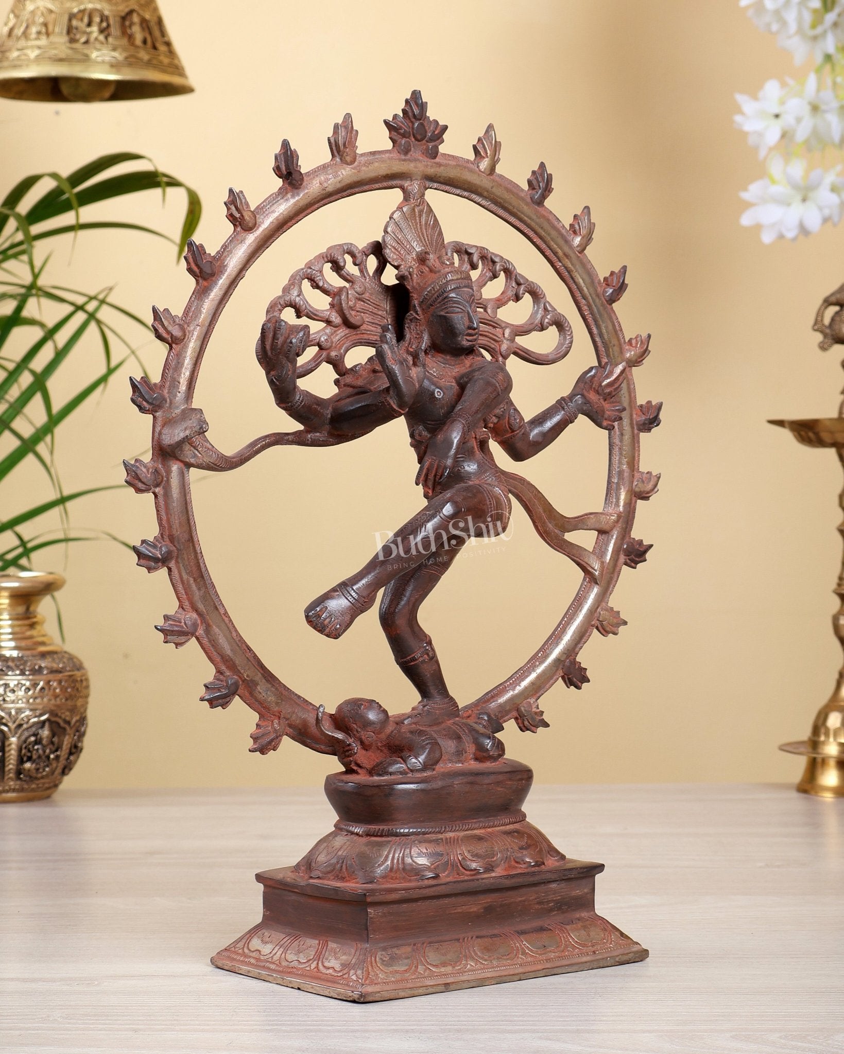 Vintage Brass Nataraja Statue vintage red Finish 13 inch - Budhshiv.com