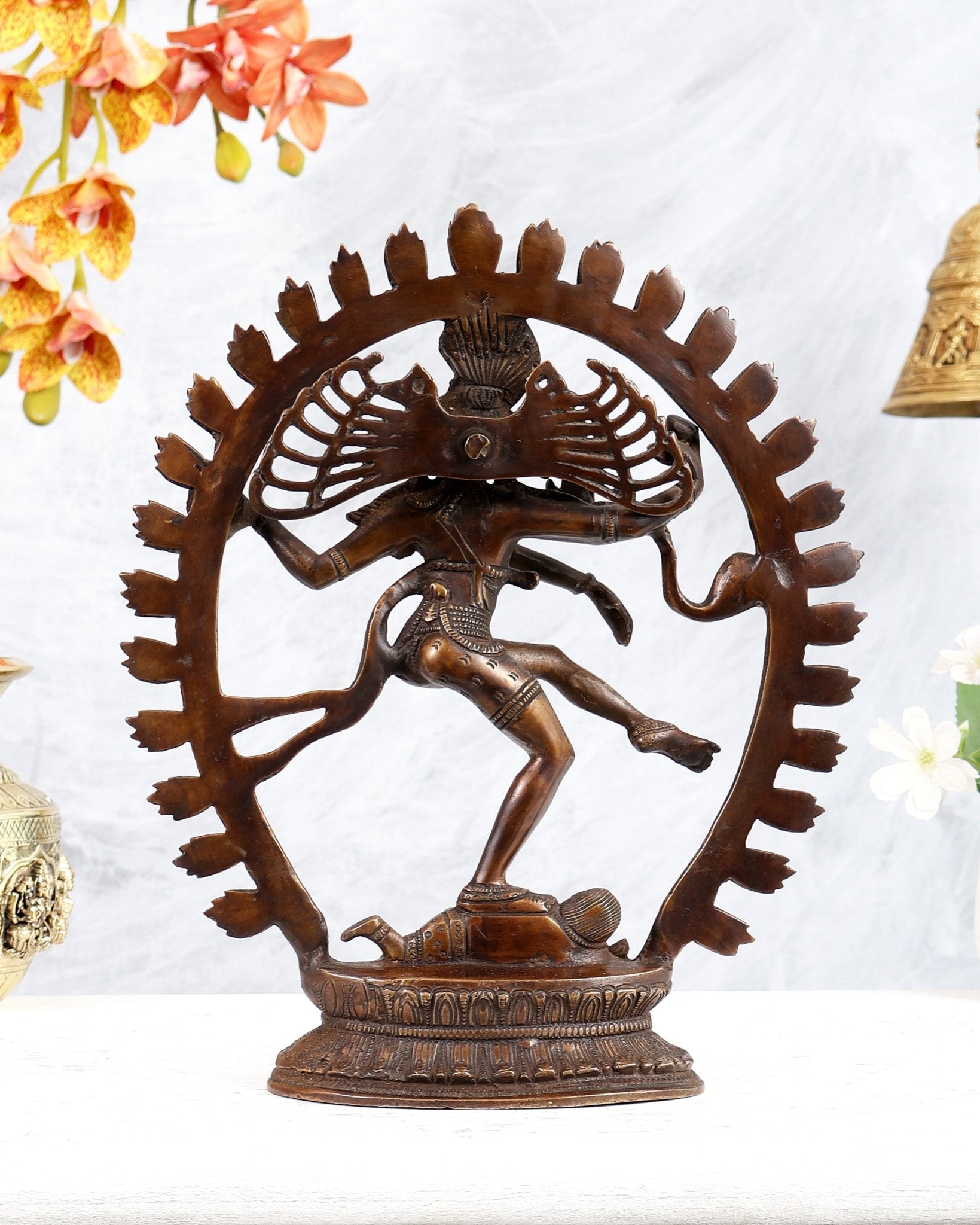 Vintage Brass Nataraja statue with Oval Ring | 12 Inch Height | 3.2 KG - Budhshiv.com