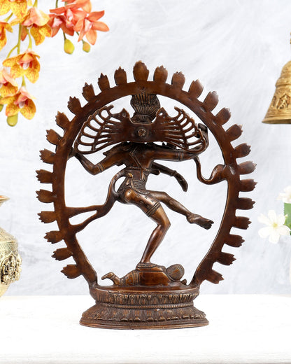 Vintage Brass Nataraja statue with Oval Ring | 12 Inch Height | 3.2 KG - Budhshiv.com