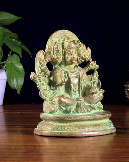 Vintage Brass Panchmukhi Hanuman Murti - 6.5 inch - Budhshiv.com