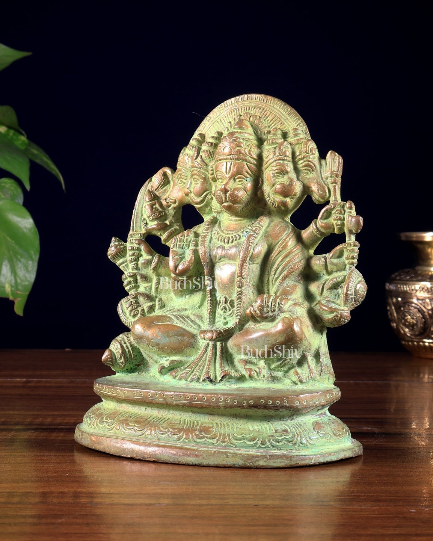 Vintage Brass Panchmukhi Hanuman Murti - 6.5 inch - Budhshiv.com