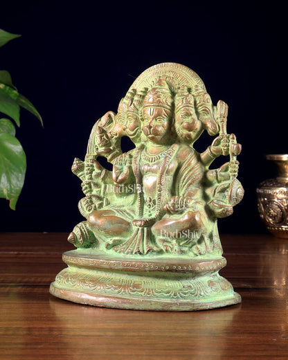 Vintage Brass Panchmukhi Hanuman Murti - 6.5 inch - Budhshiv.com
