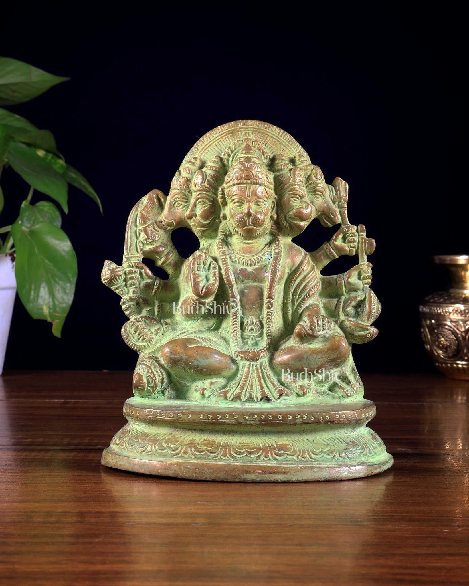Vintage Brass Panchmukhi Hanuman Murti - 6.5 inch - Budhshiv.com