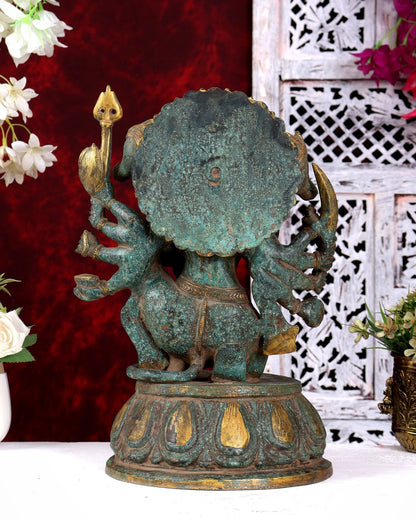 Vintage Brass Panchmukhi Hanuman Statue — Rustic Patina Tone 13 inch - Budhshiv.com