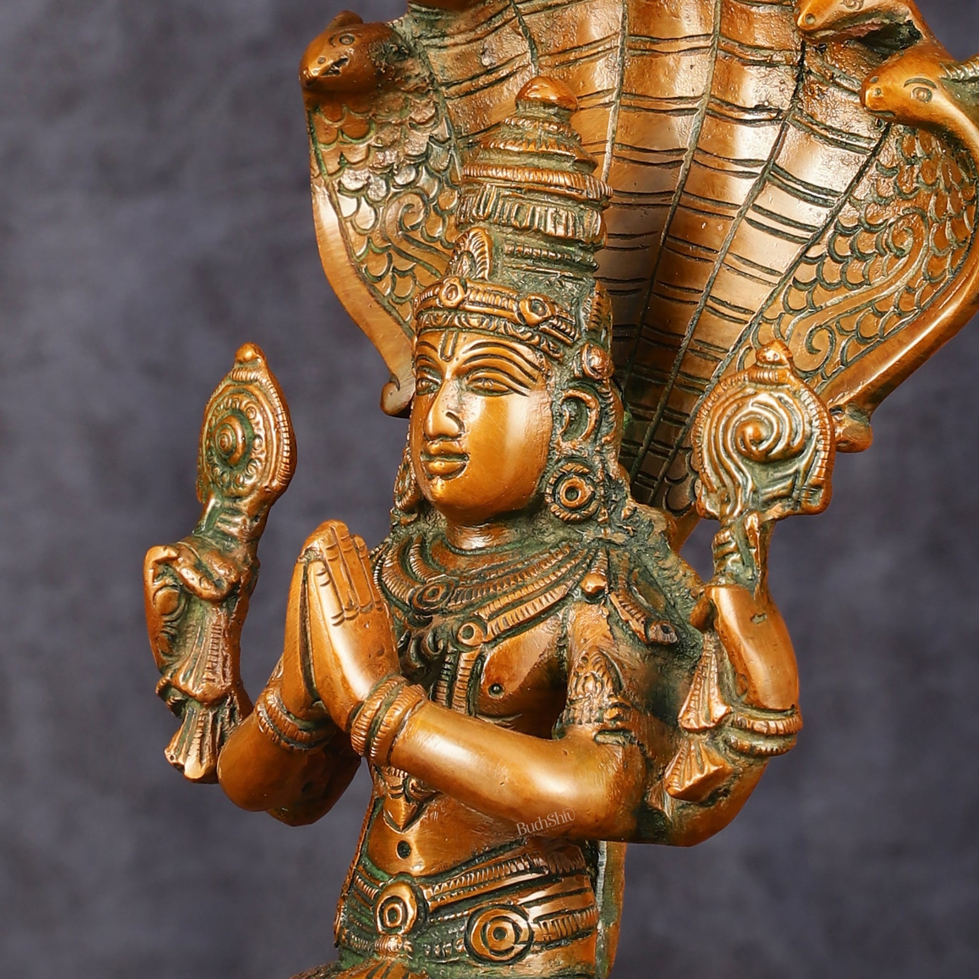 Vintage Brass Patanjali Statue - 8" Divine Sculpture - Budhshiv.com