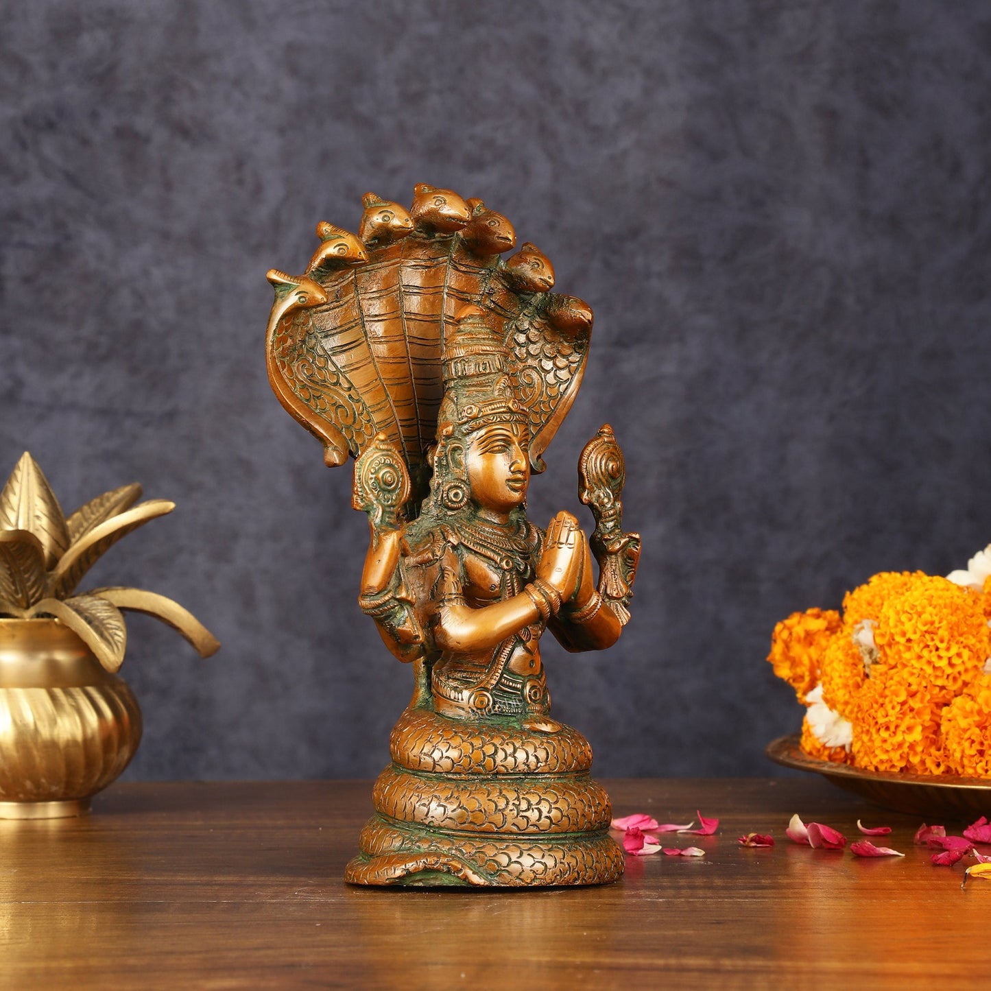 Vintage Brass Patanjali Statue - 8" Divine Sculpture - Budhshiv.com