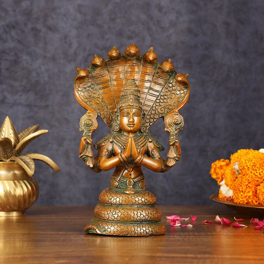 Vintage Brass Patanjali Statue - 8" Divine Sculpture - Budhshiv.com