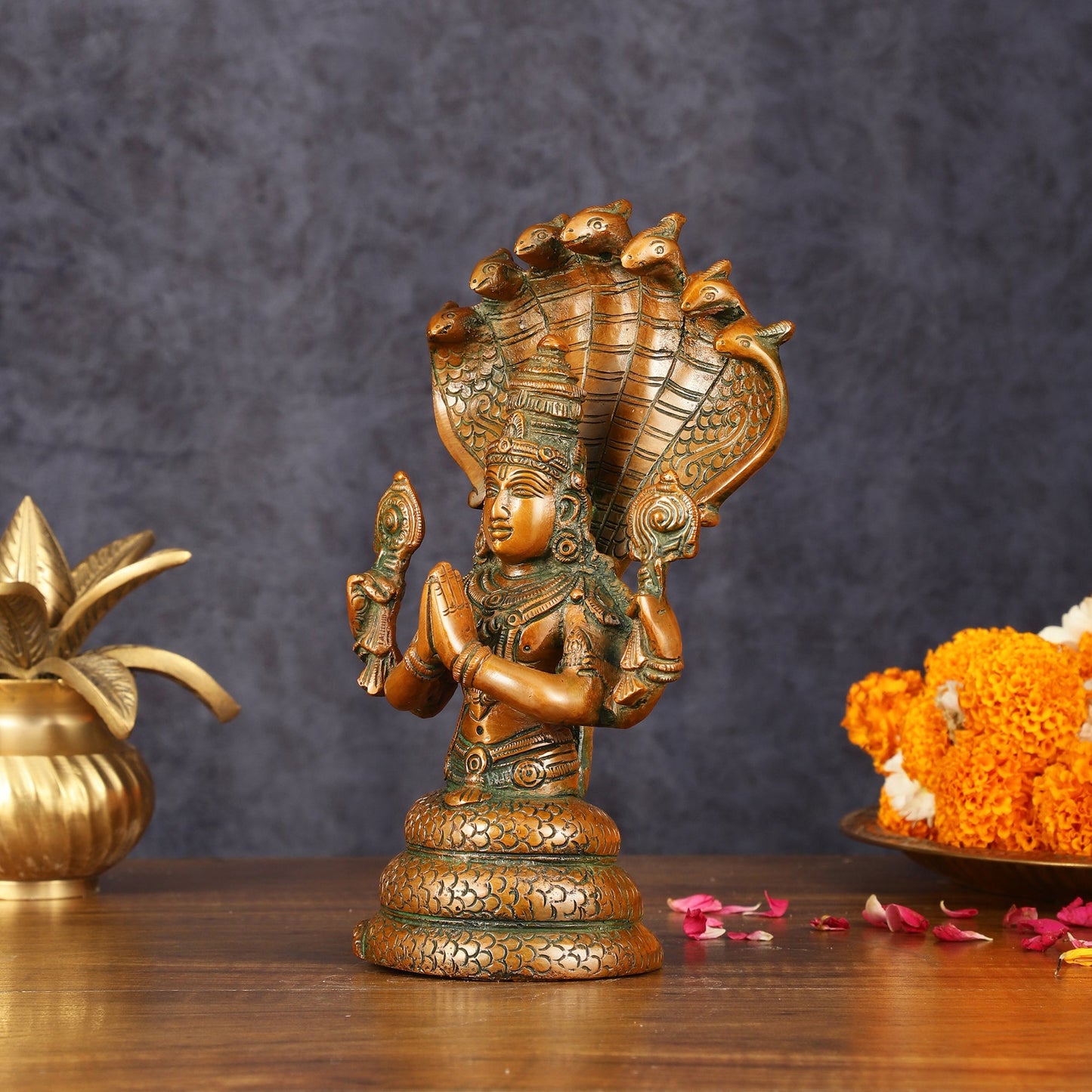 Vintage Brass Patanjali Statue - 8" Divine Sculpture - Budhshiv.com