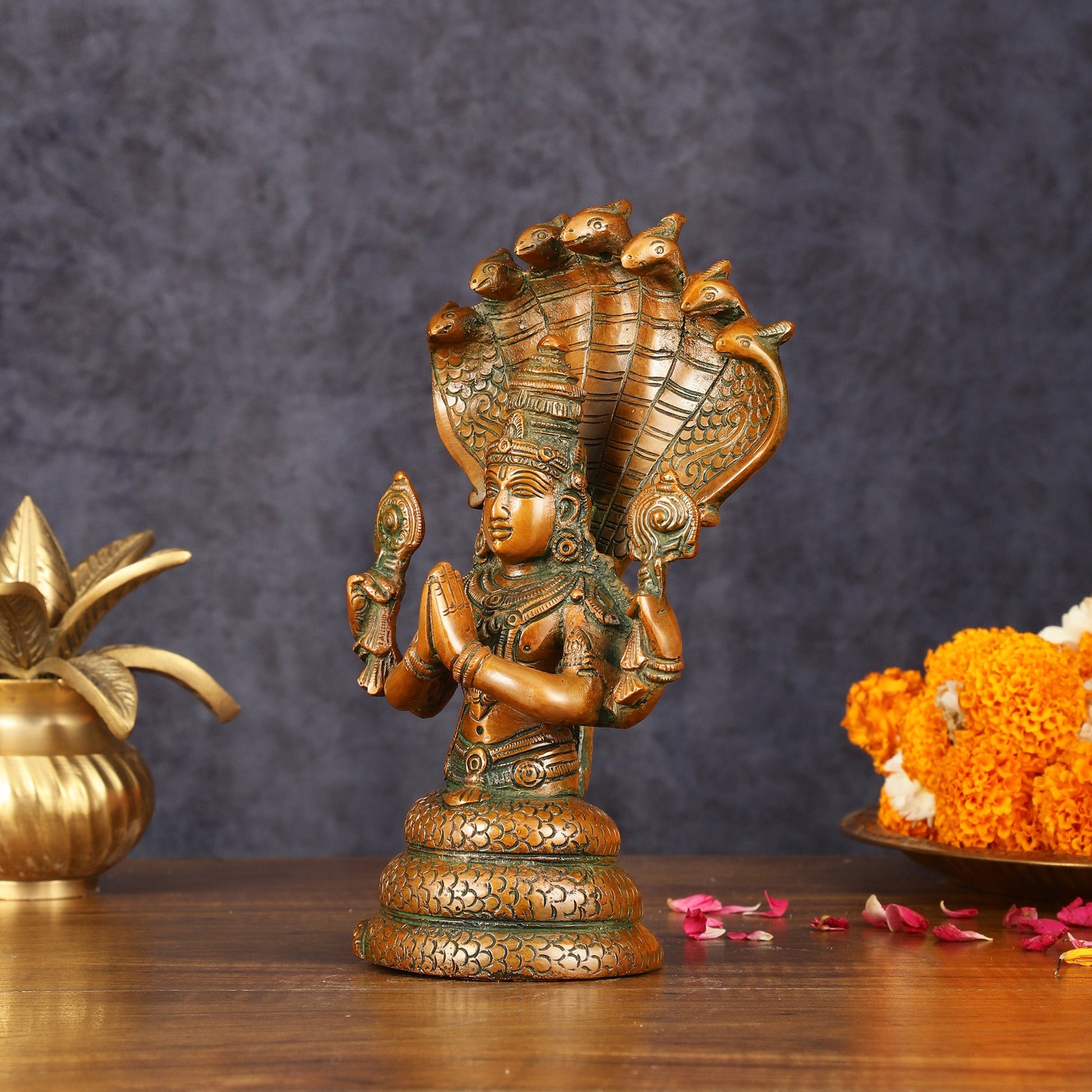 Vintage Brass Patanjali Statue - 8" Divine Sculpture - Budhshiv.com