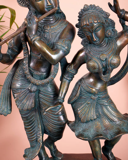 Vintage Brass Radha Krishna Dancing Statue 23 inch - Budhshiv.com
