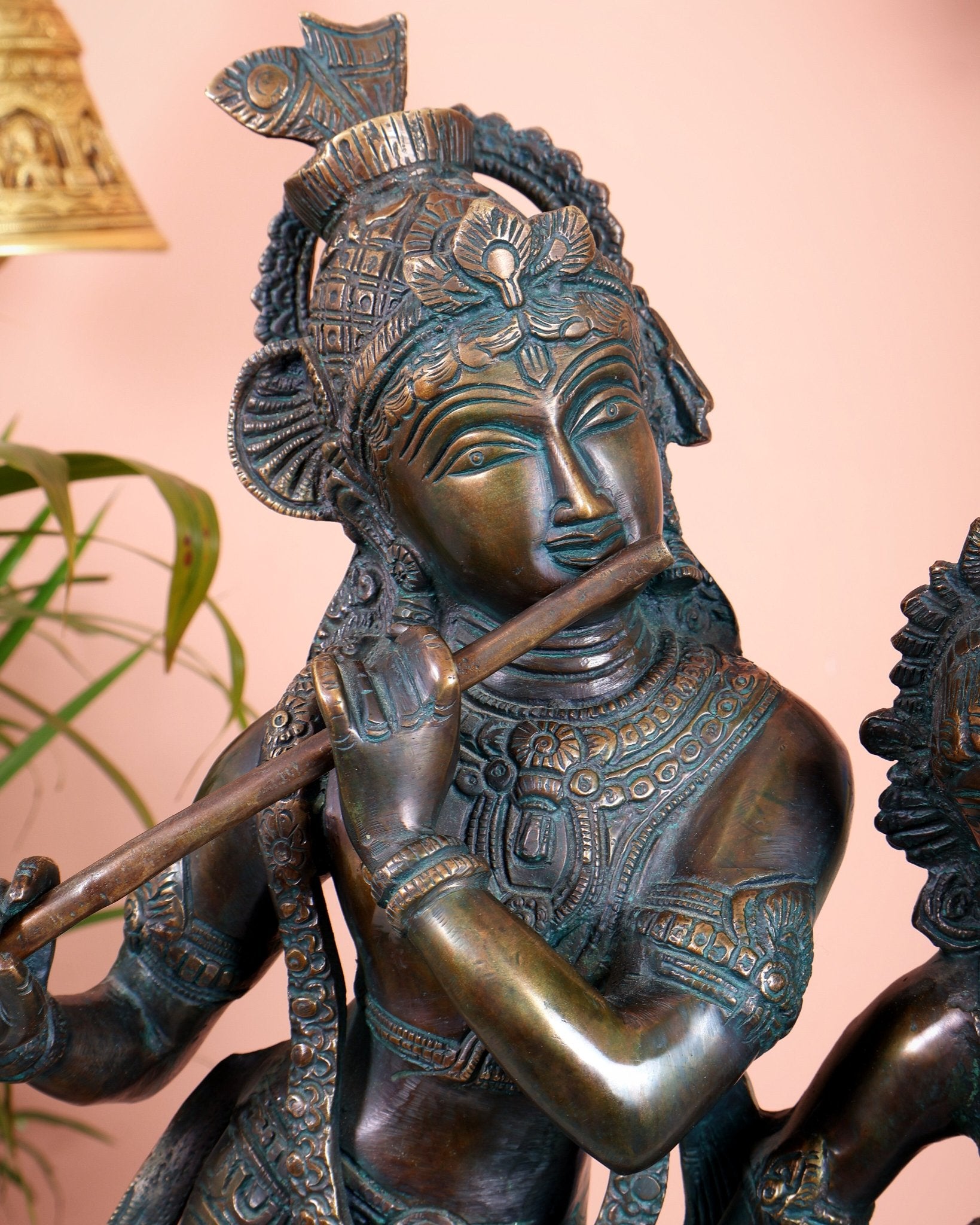 Vintage Brass Radha Krishna Dancing Statue 23 inch - Budhshiv.com