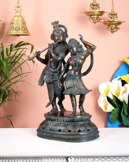 Vintage Brass Radha Krishna Dancing Statue 23 inch - Budhshiv.com