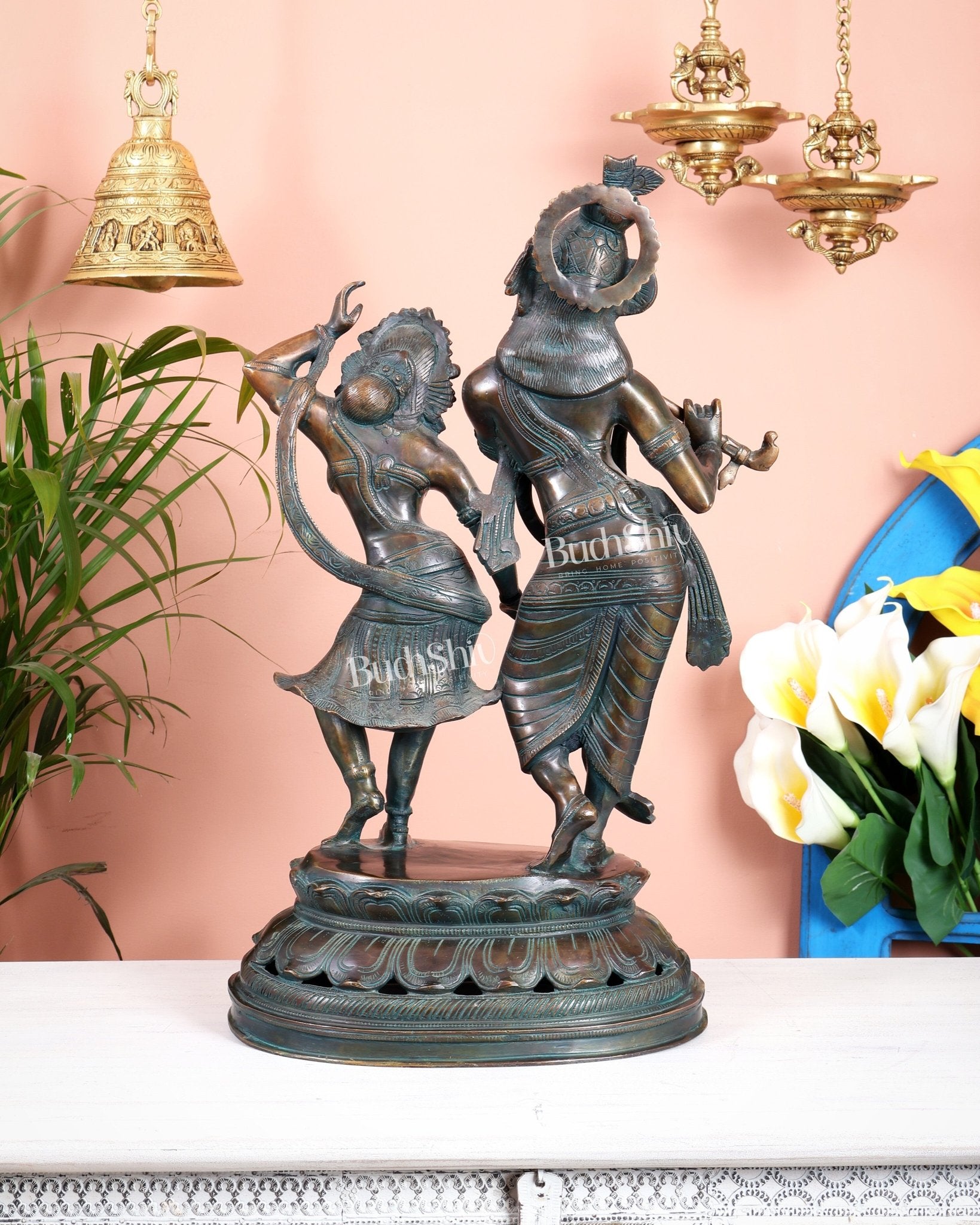 Vintage Brass Radha Krishna Dancing Statue 23 inch - Budhshiv.com
