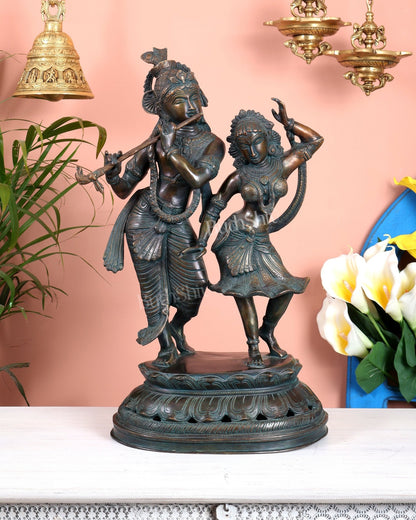 Vintage Brass Radha Krishna Dancing Statue 23 inch - Budhshiv.com