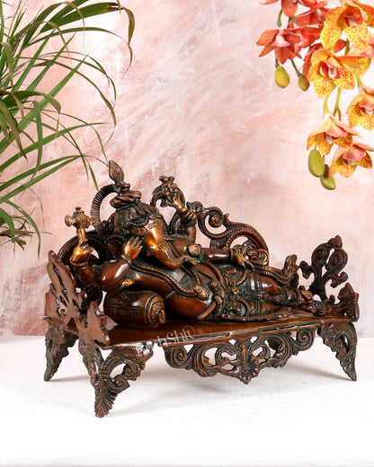 Vintage Brass Resting Ganesha Statue 14" - Budhshiv.com