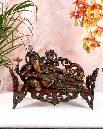 Vintage Brass Resting Ganesha Statue 14" - Budhshiv.com