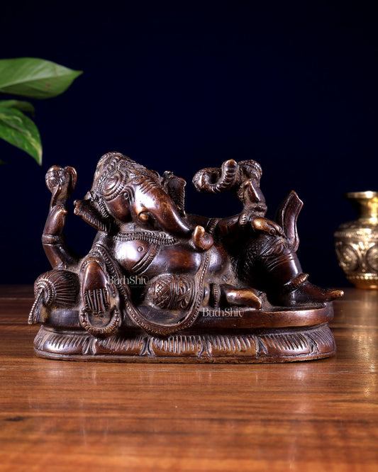 Vintage Brass Resting Ganesha Statue – Small Size, Perfect Gift - Budhshiv.com