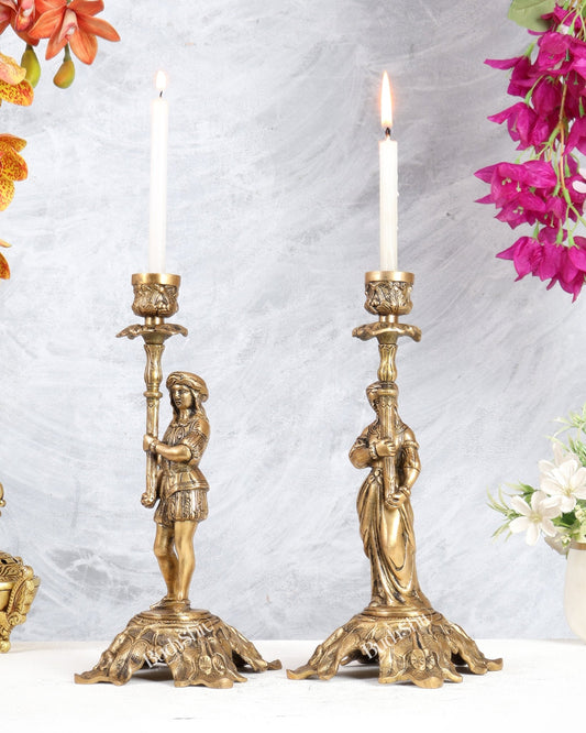Vintage Brass Roman Man & Lady Candle Stand Set – Classical Decorative Showpieces (Set of 2) - Budhshiv.com