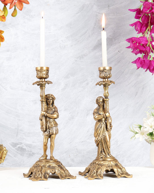 Vintage Brass Roman Man & Lady Candle Stand Set – Classical Decorative Showpieces (Set of 2) - Budhshiv.com