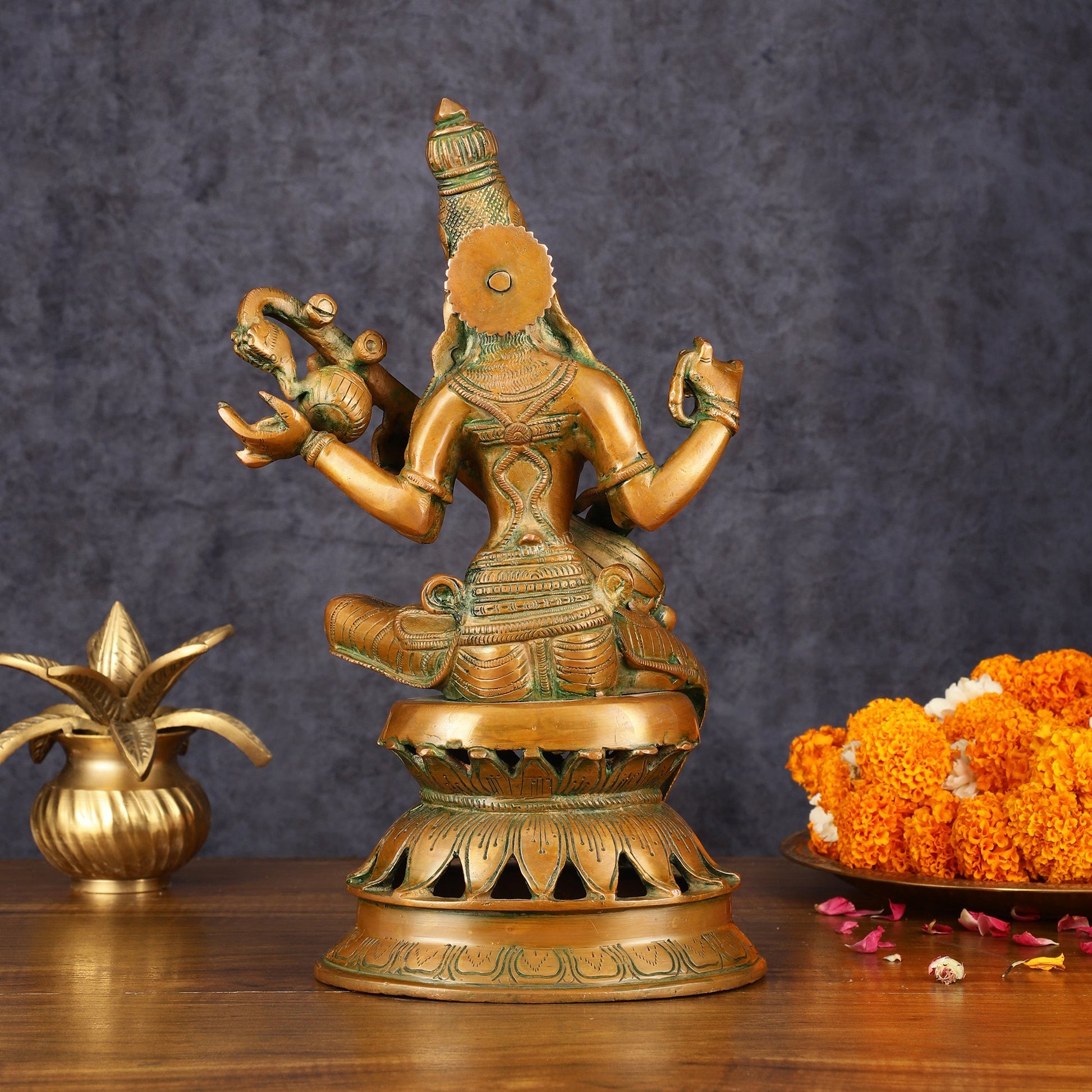 Vintage Brass Saraswati Idol - 12" Divine Sculpture - Budhshiv.com
