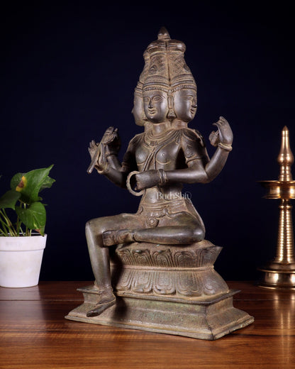 Vintage Brass Seated Lord Brahma Sculpture - 16 inch - Budhshiv.com