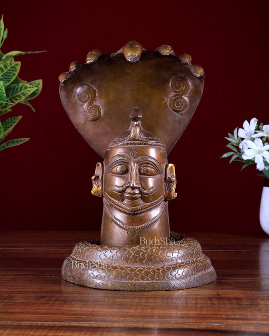 Vintage Brass Shiva Mukha Lingam with Vasuki 9.5 inch - Budhshiv.com