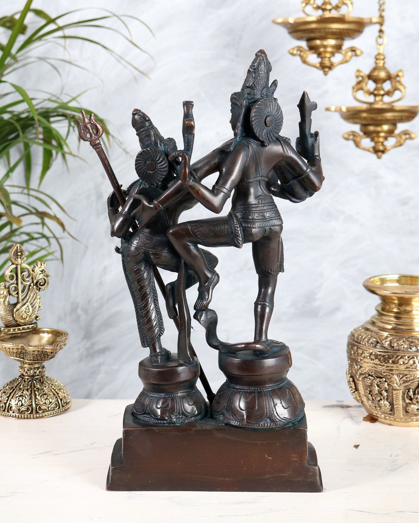 Vintage Brass Shiva Parvati Dancing Idols - 12.5" Antique bronze tone - Budhshiv.com